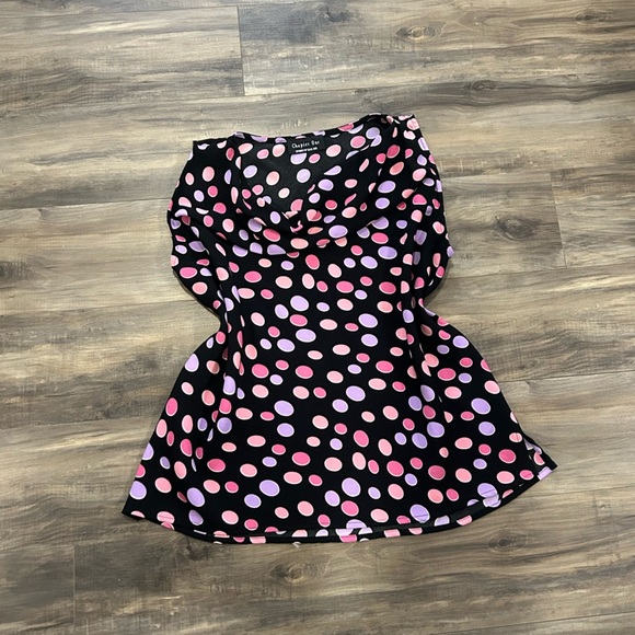 💗Black Cowl Neck Top with Pink and Purple Polka Dots - Picture 1 of 5
